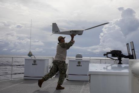 RQ-20 Puma launch from USCG Cutter